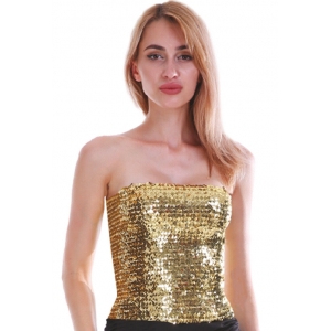Gold Sequin Tube Top - Womens 70s Disco Costumes 